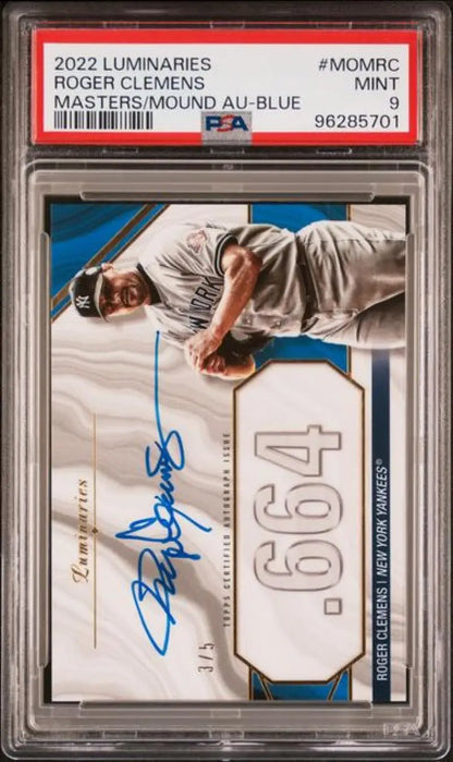 PSA-graded Roger Clemens Topps Luminaries baseball card with jersey number 664