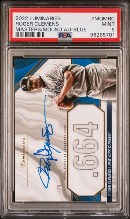 PSA-graded Roger Clemens Topps Luminaries baseball card with jersey number 664