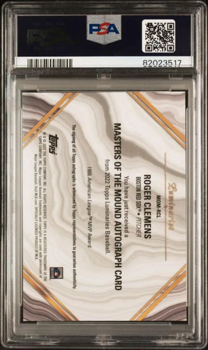 PSA-graded 2022 Topps Luminaries Roger Clemens Auto card in holder, Boston Red Sox memorabilia