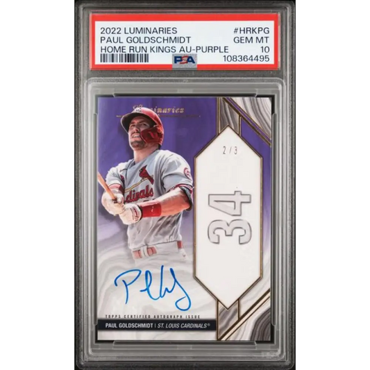 2022 Topps Luminaries Purple #HRKPG Paul Goldschmidt PSA 10 GEM MINT Auto 2/3 St. Louis Cardinals Baseball Card