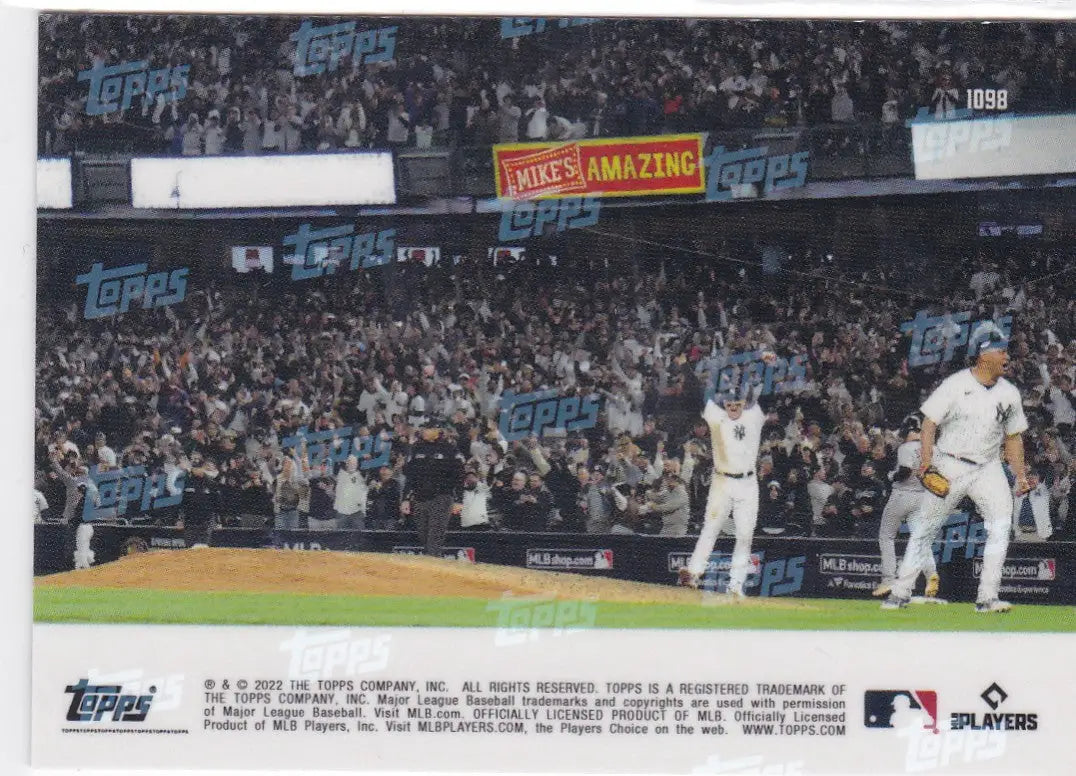 Baseball game scene featuring New York Yankees at a 2022 TOPPS NOW card display