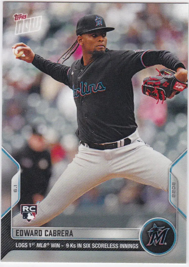Edward Cabrera baseball card from 2022 TOPPS NOW featuring Miami Marlins player