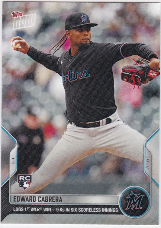 Edward Cabrera baseball card from 2022 TOPPS NOW featuring Miami Marlins player