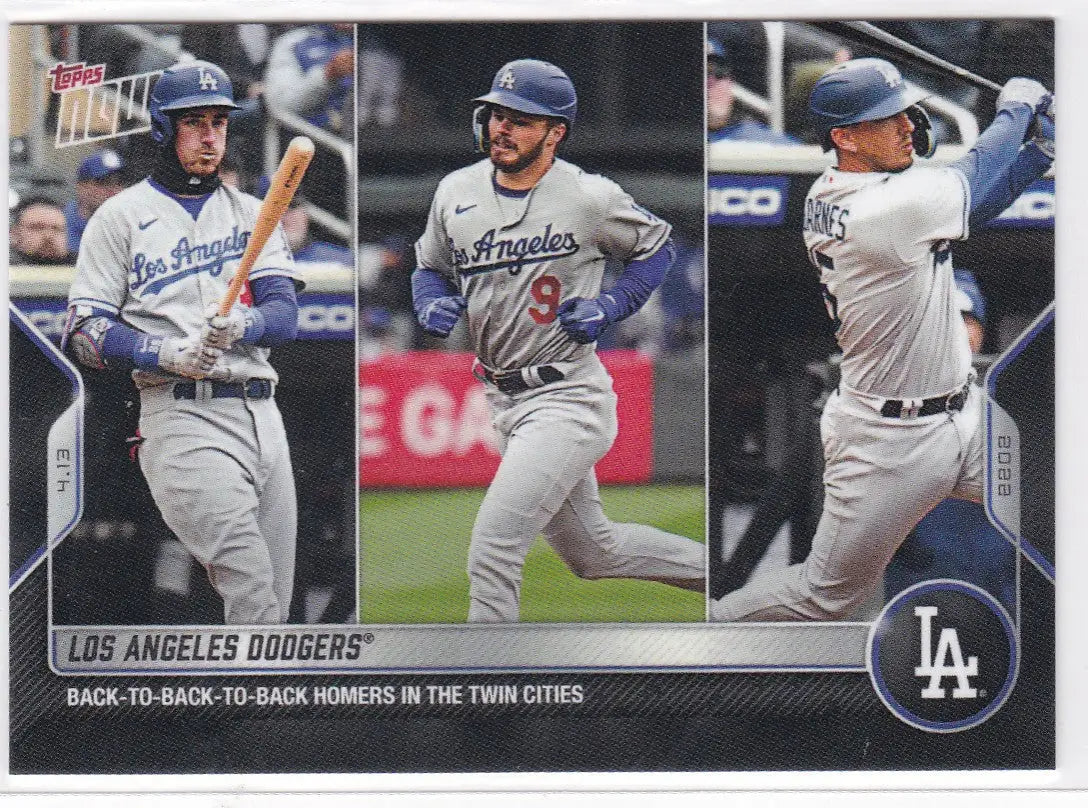 Baseball card featuring three Los Angeles Dodgers players from 2022 TOPPS NOW series