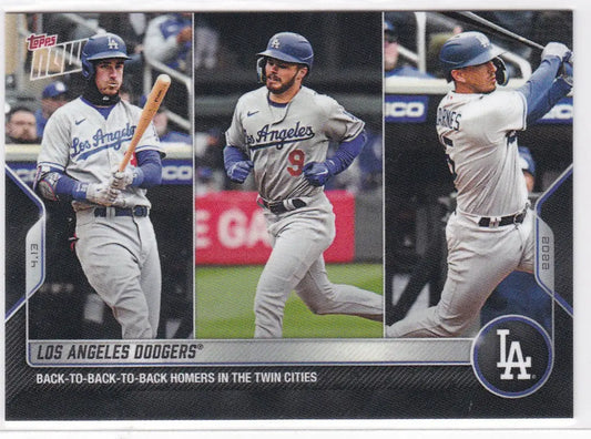 Baseball card featuring three Los Angeles Dodgers players from 2022 TOPPS NOW series