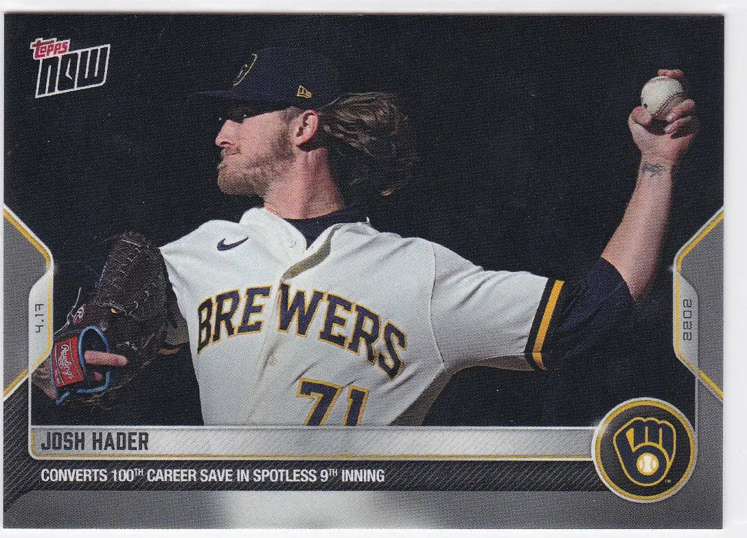 2022 TOPPS NOW Josh Hader Milwaukee Brewers baseball card front view
