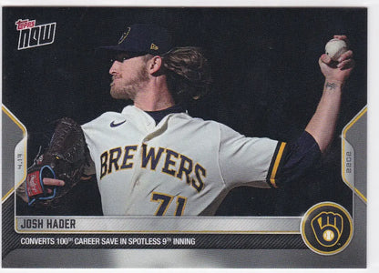 2022 TOPPS NOW Josh Hader Milwaukee Brewers baseball card front view