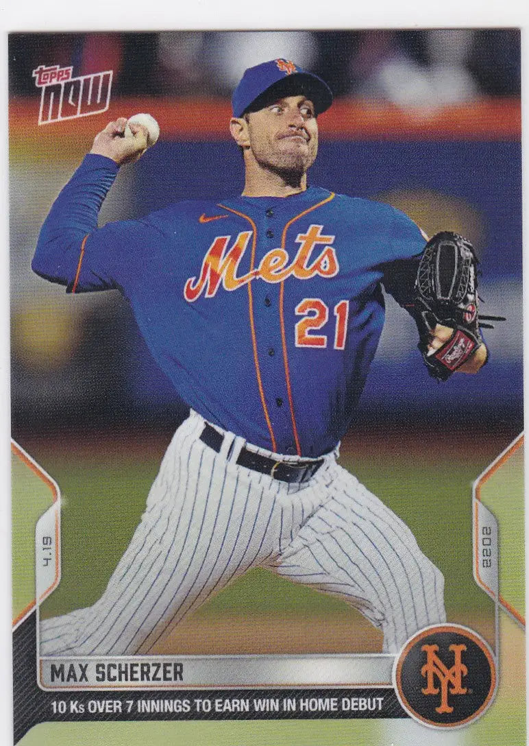 2022 TOPPS NOW Max Scherzer baseball card featuring New York Mets player Max Scherzer