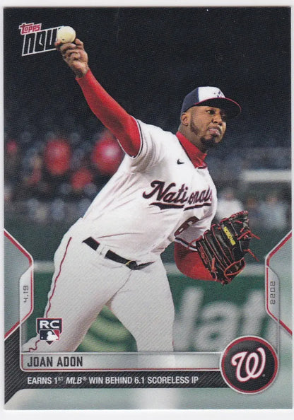 Joan Adon baseball card from 2022 TOPPS NOW featuring Washington Nationals player