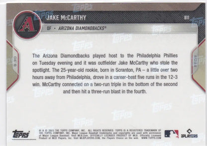 Baseball card back for 2022 TOPPS NOW Jake McCarthy Arizona Diamonbacks collectible