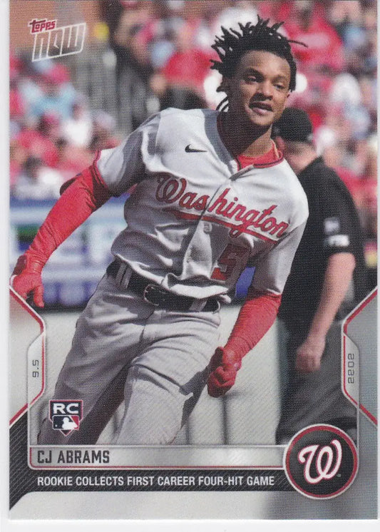 CJ Abrams rookie baseball card from 2022 TOPPS NOW featuring Washington Nationals player