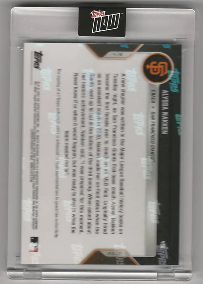 2022 Topps Now Auto #45B Alyssa Nakken Baseball Card in Protective Sleeve San Francisco Giants