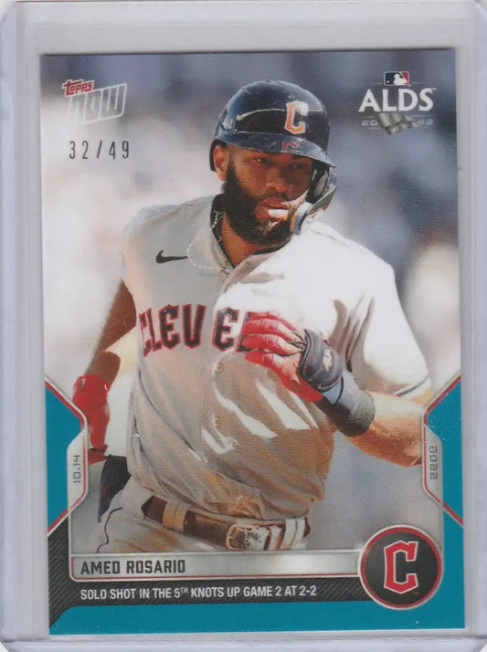 Baseball card of Amed Rosario Cleveland Guardians in white uniform running on field
