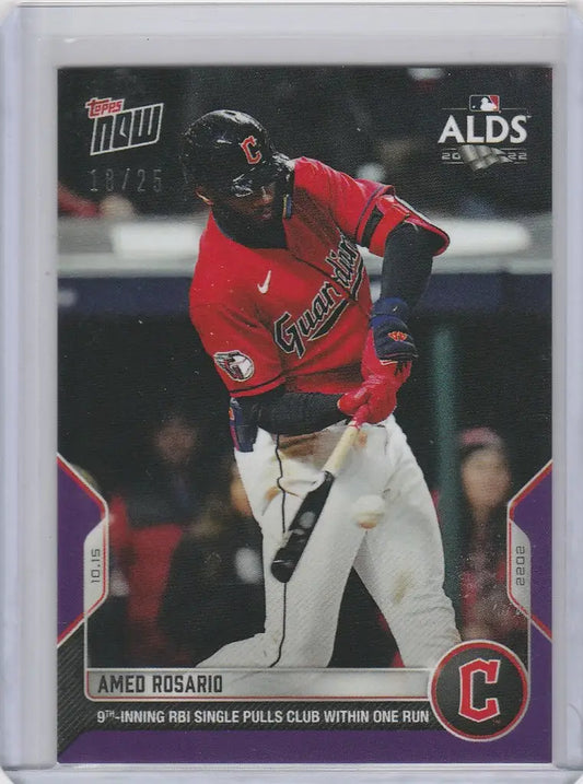 Amed Rosario Cleveland Guardians baseball card swinging bat in red jersey