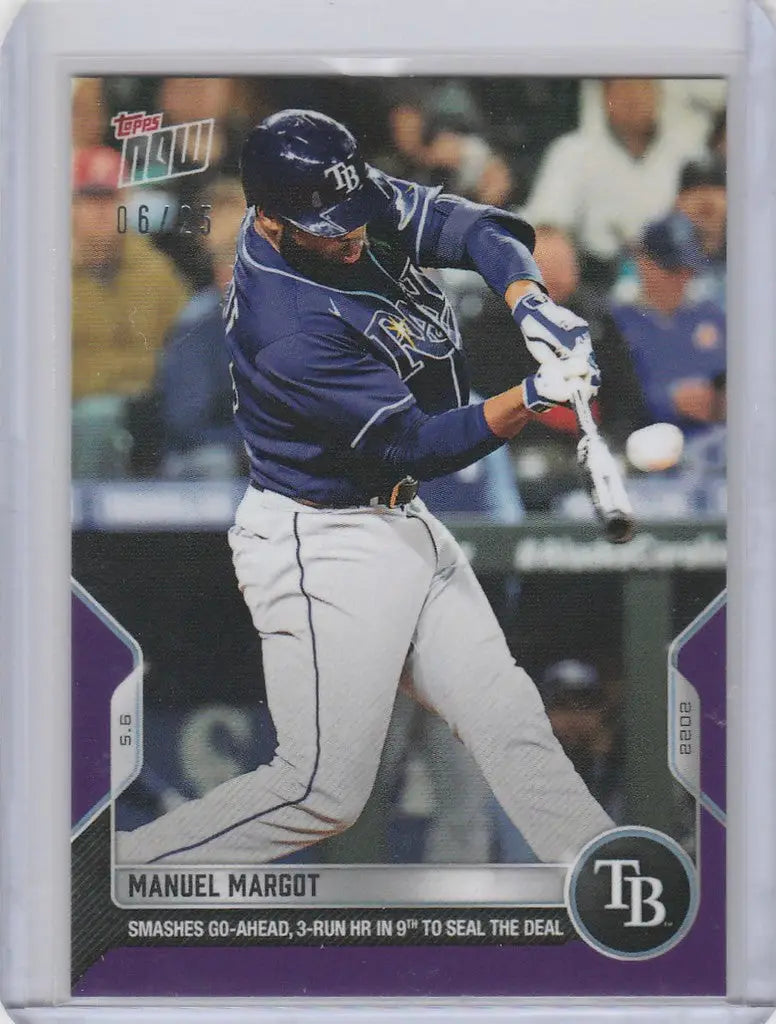 Baseball card of Manuel Margot swinging bat for Tampa Bay Rays 2022 Topps Now