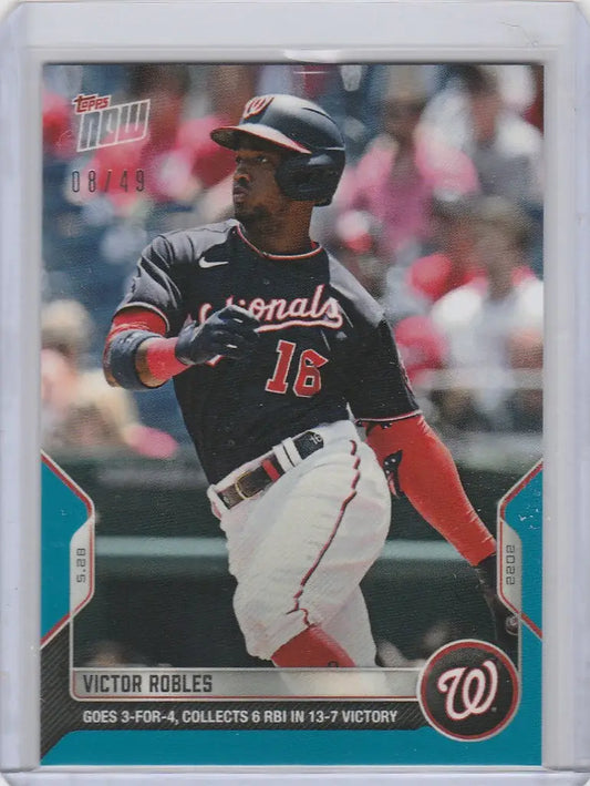 Baseball card of Victor Robles Washington in batting stance for 2022 Topps Now