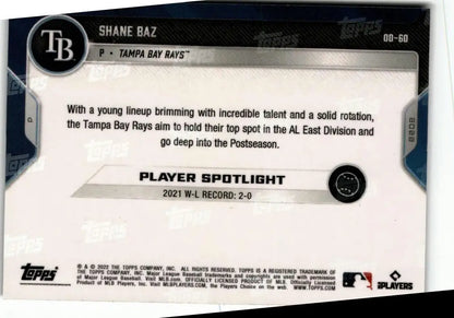 Shane Baz Tampa Bay Rays baseball card from 2022 Topps Now Road to Opening Day