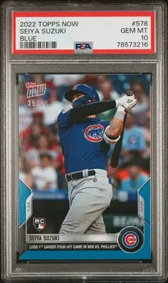 Seiya Suzuki graded baseball card PSA 10 from 2022 Topps Now Blue 35/49