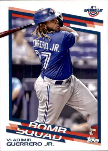 Baseball card featuring Vladimir Guerrero Jr. in Blue Jays uniform with original gloss