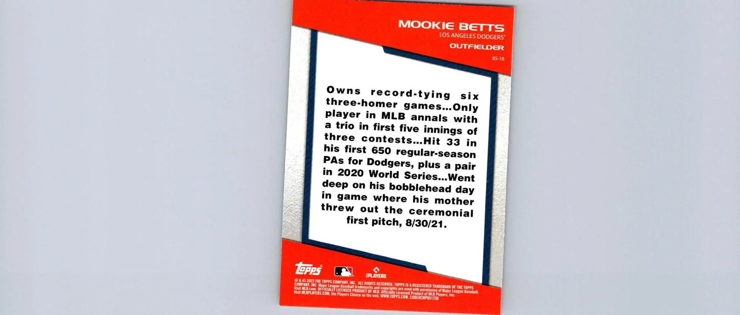 Mookie Betts baseball card from 2022 Topps Opening Day Bomb Squad collection