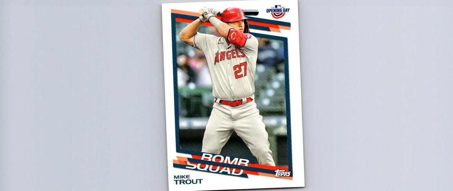 Mike Trout baseball card from 2022 Topps Opening Day Bomb Squad collection