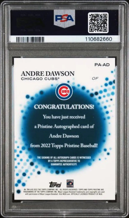 Graded Andre Dawson autographed baseball card with PSA 9 mint auto Chicago Cubs