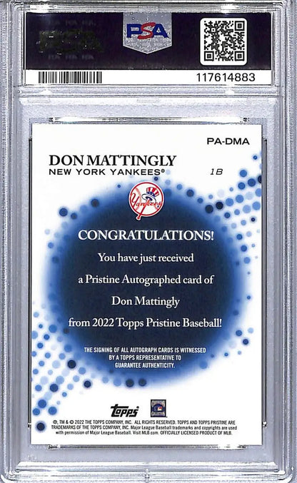 Graded Don Mattingly baseball card from Topps Pristine featuring New York Yankees auto