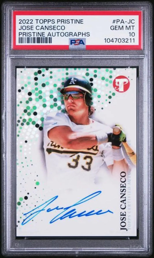 Graded Jose Canseco autographed baseball card PSA 10 GEM MINT Oakland Athletics collectible
