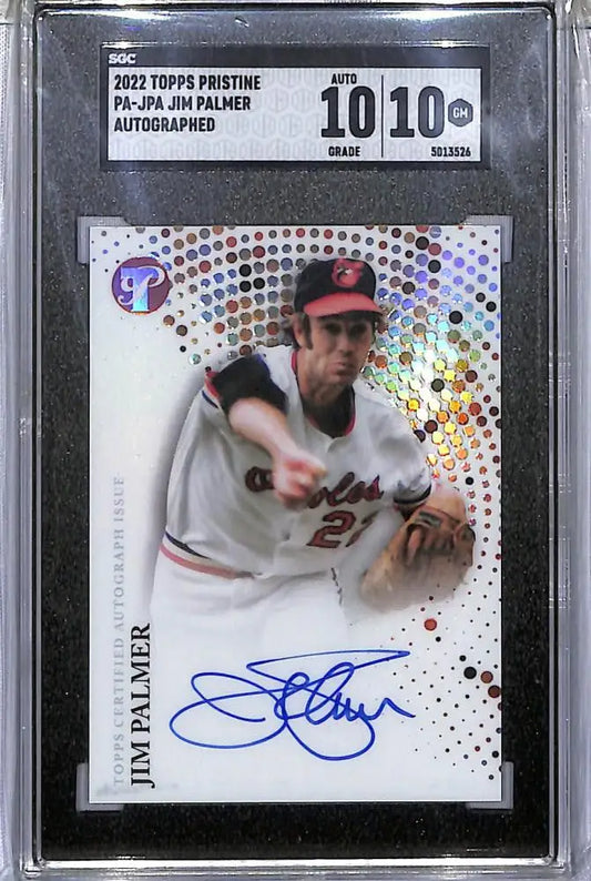 Graded autographed Jim Palmer baseball card featuring Baltimore Orioles, Jim Palmer SGC 10