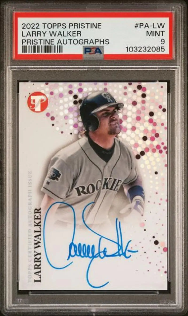 Larry Walker autographed baseball card from 2022 Topps Pristine PSA 9 MINT Colorado Rockies