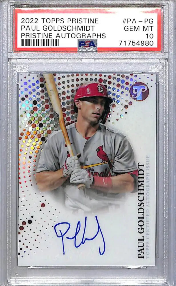 Autographed Paul Goldschmidt baseball card from Topps Pristine 2022 PSA 10 GEM MINT