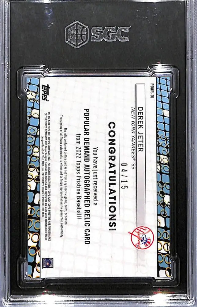 Graded Derek Jeter baseball card from 2022 Topps Pristine Popular Demand series