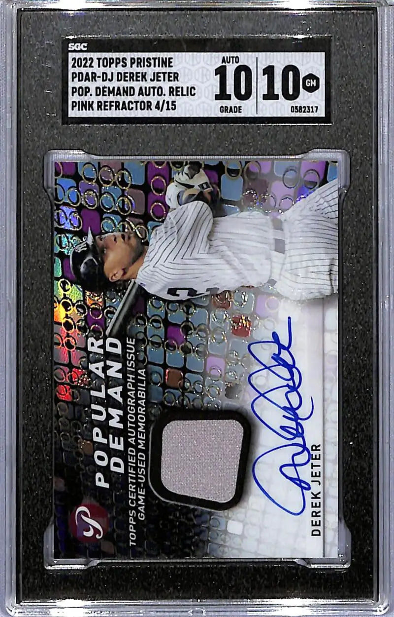 Graded Derek Jeter autographed baseball card from 2022 Topps Pristine Popular Demand series