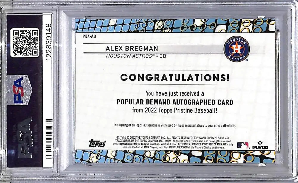 2022 Topps Pristine Popular Demand #PDA-AB Alex Bregman PSA 10 GEM MINT Auto Houston Astros