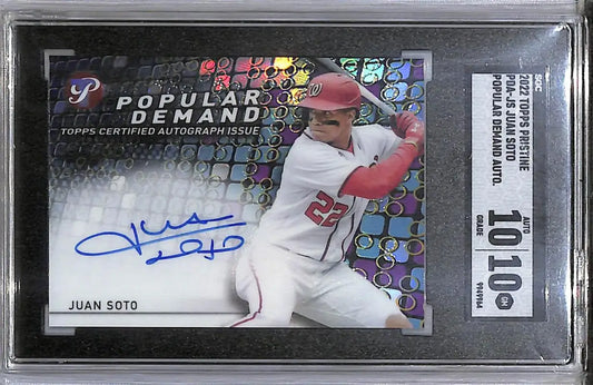 Graded 2022 Topps Pristine Popular Demand Juan Soto autographed baseball card SGC 10