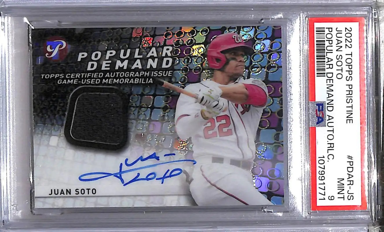 Juan Soto autographed baseball card from 2022 Topps Pristine Popular Demand Washington Nationals