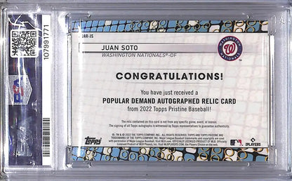 Juan Soto baseball card from Topps Pristine Popular Demand series for Washington Nationals