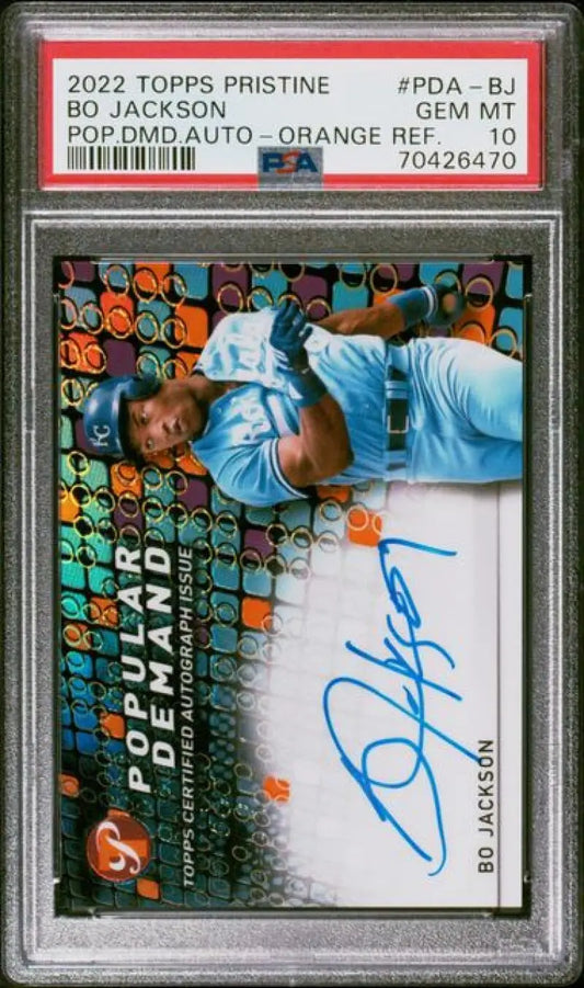 Graded Bo Jackson Kansas City Royals baseball card in 2022 Topps Pristine refractor auto