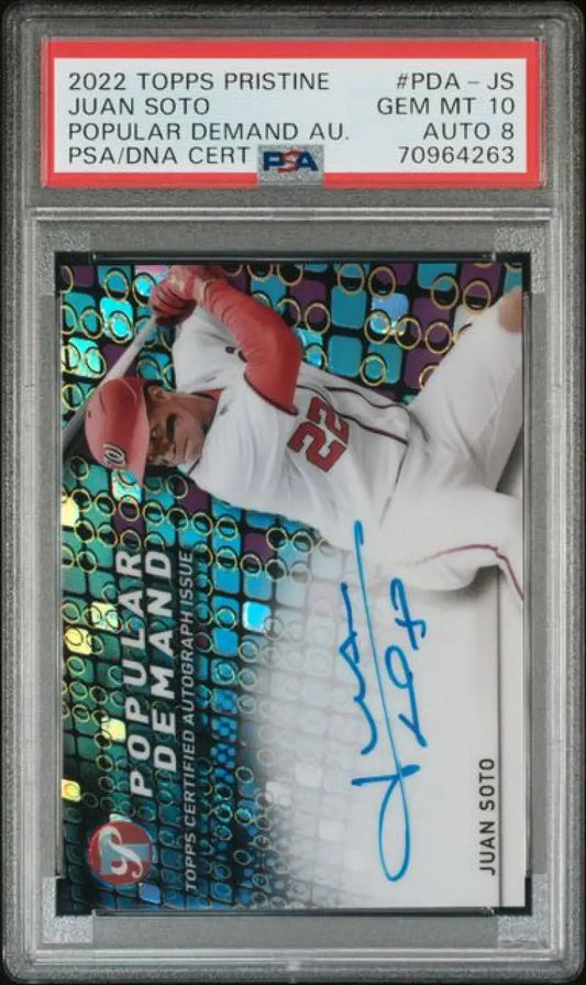 PSA 10 GEM MINT 2022 Topps Pristine Juan Soto Popular Demand Refractor baseball card