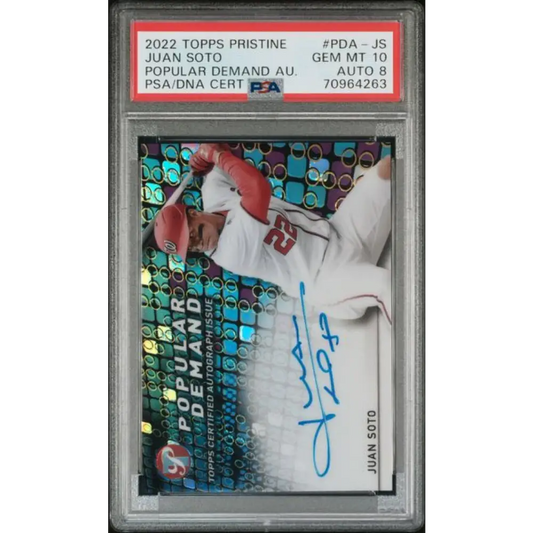 2022 Topps Pristine Popular Demand Refractor #PDA-JS Juan Soto PSA 10 GEM MINT Auto Washington Nationals Baseball Card