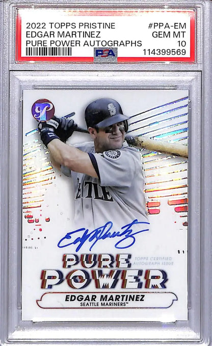 Graded Edgar Martinez baseball card from Topps Pristine featuring Seattle Mariners auto PSA 10