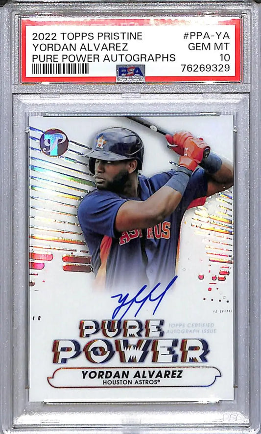 Graded Yordan Alvarez baseball card with autograph from Topps Pristine Pure Houston Astros