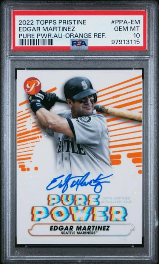 Graded Edgar Martinez Topps Pristine Pure Power Refractor Orange baseball card PSA 10