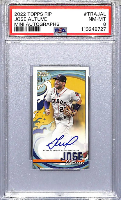 Graded Jose Altuve autographed baseball card from 2022 Topps RIP Mini series