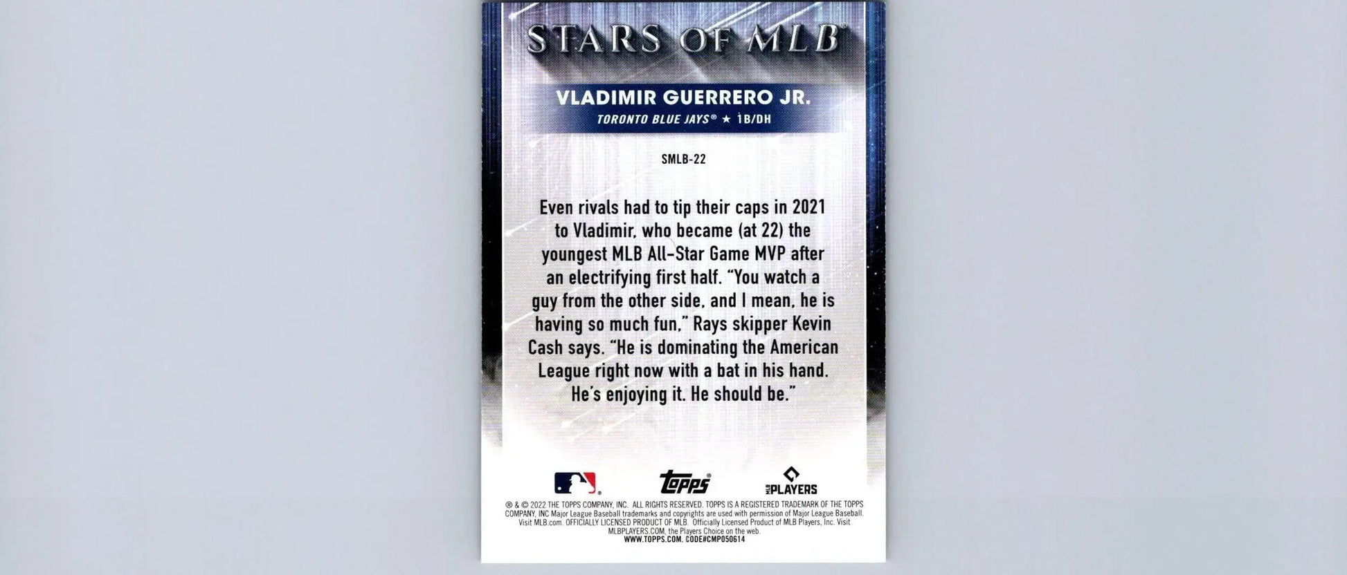 Back of 2022 Topps #SMLB-22 Vladimir Guerrero Jr. Stars of MLB baseball card