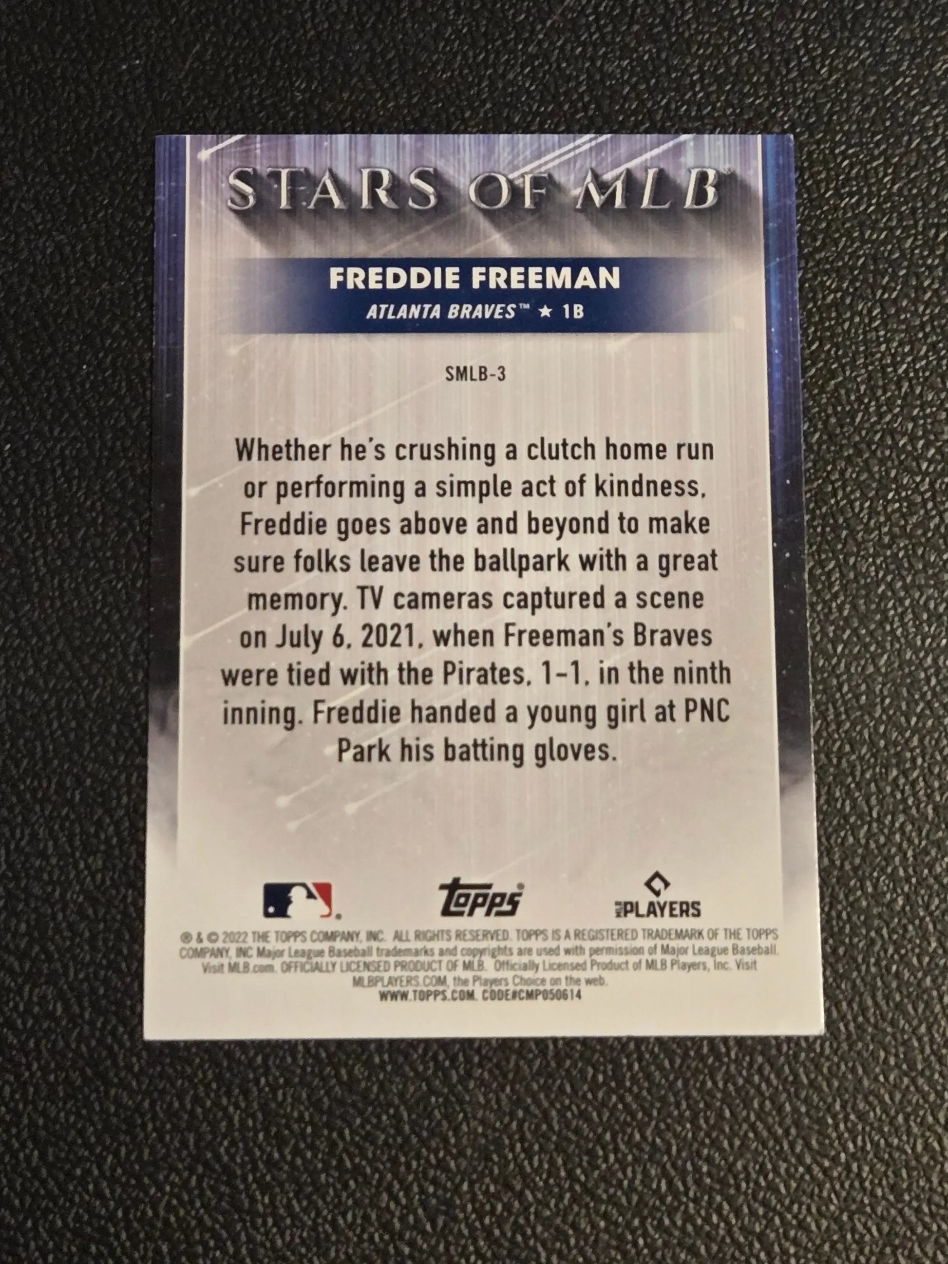 Baseball trading card of Freddie Freeman from 2022 Topps Stars of MLB series