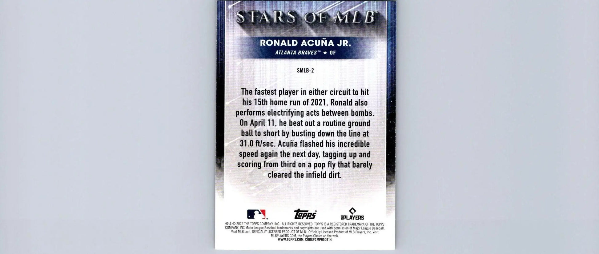 Ronald Acuña Jr. baseball card from 2022 Topps MLB Chrome trading cards collection