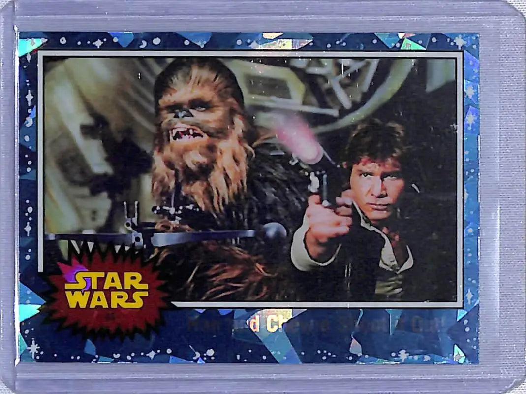 Star Wars trading card from 2022 Topps Star Wars Sapphire series featuring Han and Chewie
