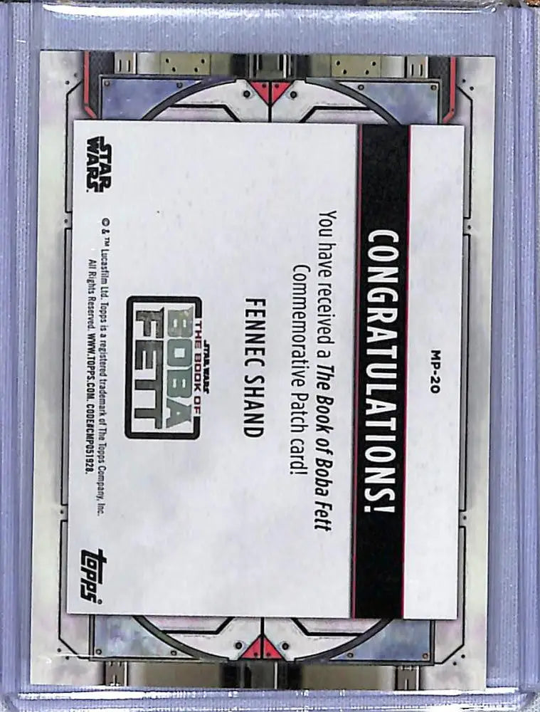 Star Wars trading card featuring Boba Fett commemorative patch with white and gray borders