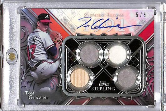 Baseball card featuring Tom Glavine autograph and game-used memorabilia, Topps Sterling Seasons